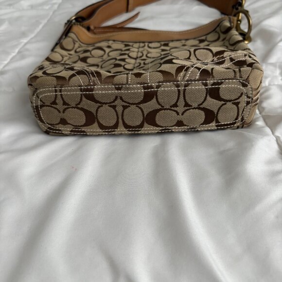 Vintage Coach Signature Duffle Bag 10403 Khaki Signature Logo Brown Leather Trim - Picture 9 of 15